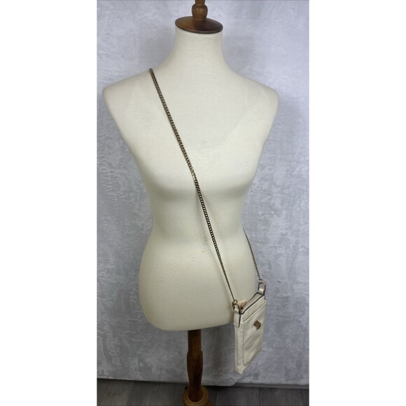 FOSSIL Crossbody Purse & Mini Card Holder Cowhide Pebbled Leather Ivory Gold - Picture 2 of 13